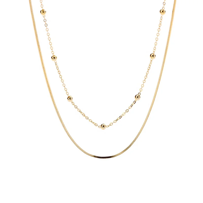 

A082A Minimalist Jewellery 18K Gold Chokers 925 Sterling Silver Double Chain Layered Necklace For Women