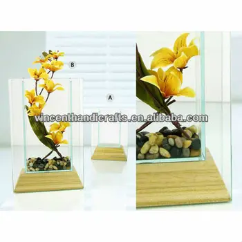 Vintage Natural Wooden Base Holder Clear Glass Vase For Wedding