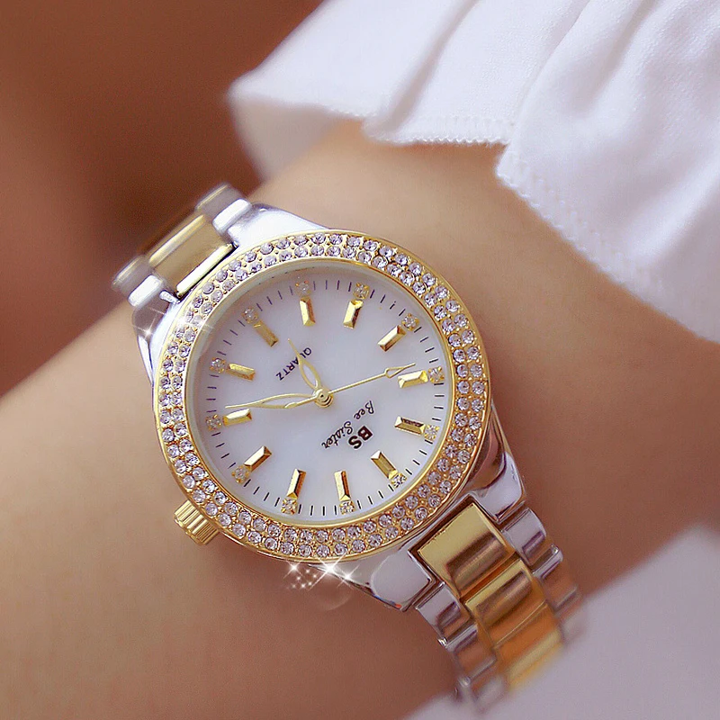 Luxury Crystal Women Dress Watch Fashion Rose Gold Quartz Watches Female Stainless Steel Ladies Wristwatches