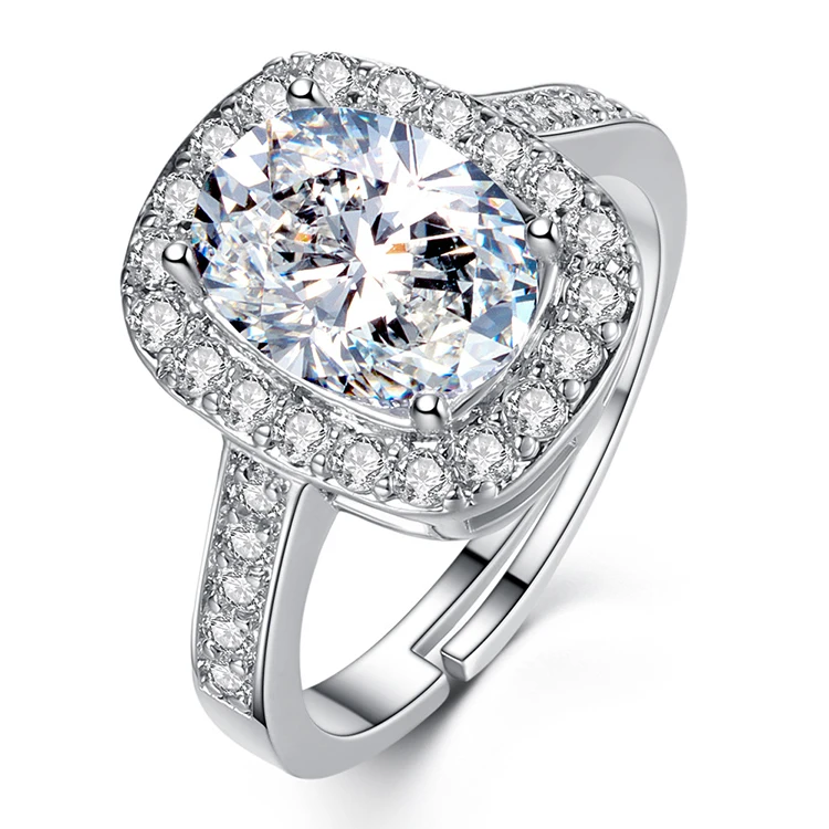 

New Oval Zircon Open Ring,Luxury Engagement Wedding Crystal Ring, Resizable Copper Ring For Woman (KRG005), As the picture