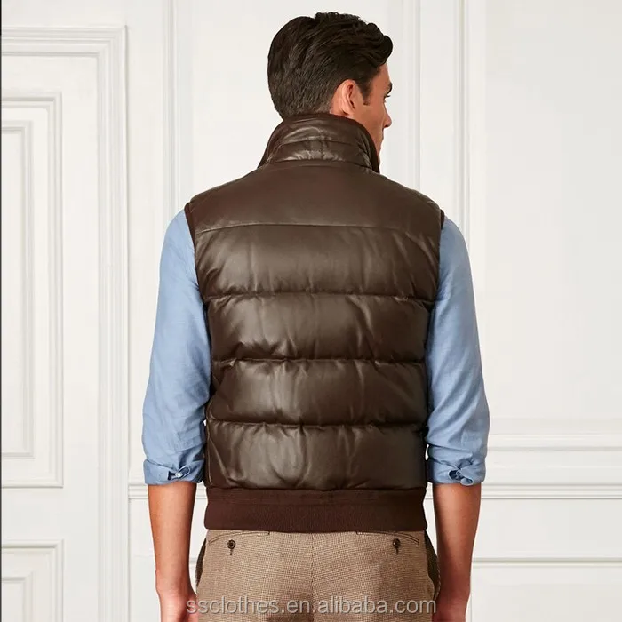 High Quality Custom Brown Quilted Fashion Mens Leather Down Vests Buy