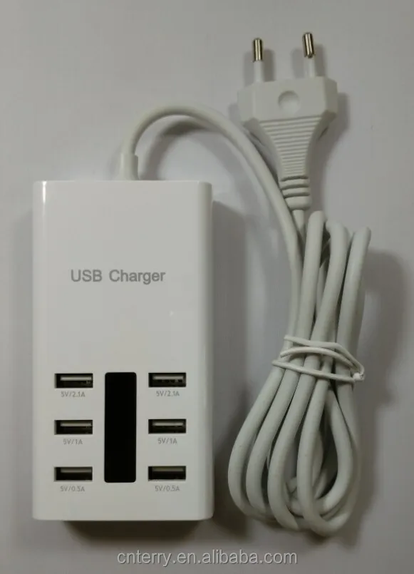 USB Power Adapter with six USB power ports for mobil phone and tablets