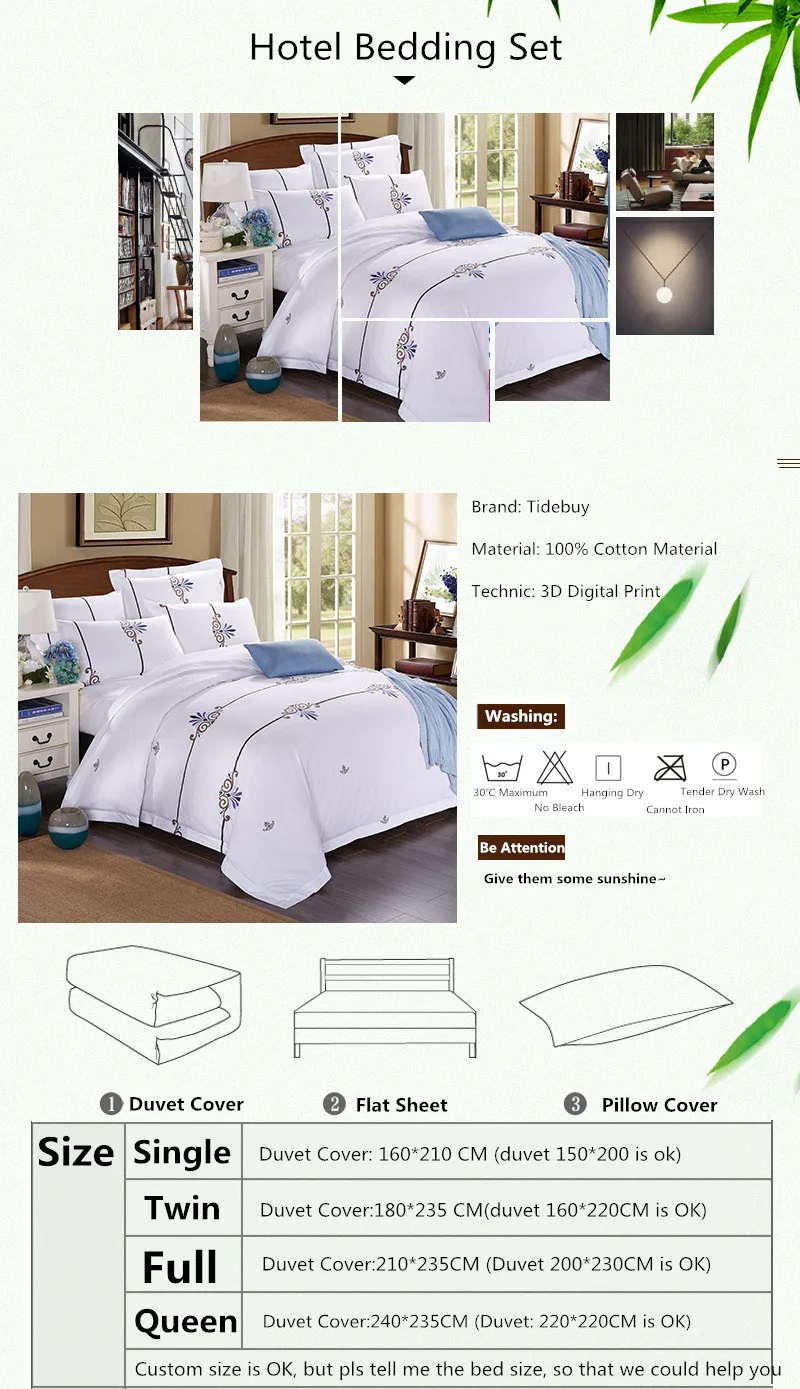 Luxury Cotton 300tc Hotel Home Goods White Custom Logo Bedding Set