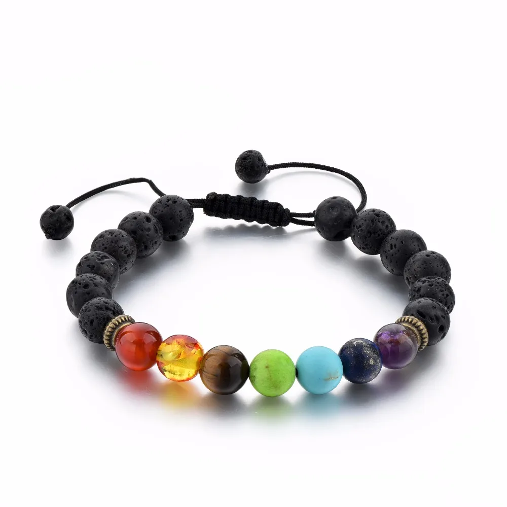 

Men's Black Lava Rock 7 Stone Beads Bracelets Essential Oil Stone bracelet
