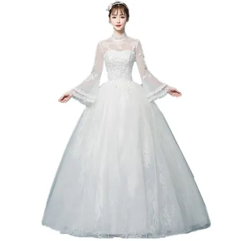 Puff Sleeves High Neck Traditional Chinese Gowns Muslim Wedding