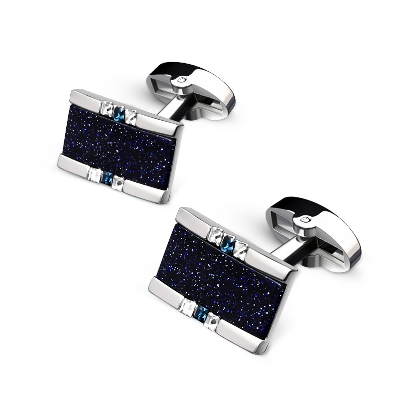 

Dark Blue Cufflink And Tie Clip Set Starry Sky Cuff Links Gift Set Men, Silver and gold color