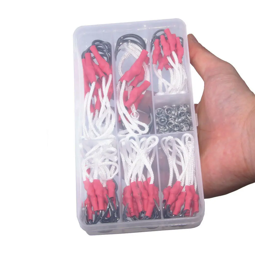 

106pcs Stainless Steel Assist Bait Fishing Hook With PE Line Split Ring Tackles