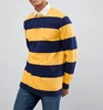 Custom Men'S Yellow/Navy 100% Cotton Long Sleeve Classic Striped Rugby Polo Shirt Customized Logo