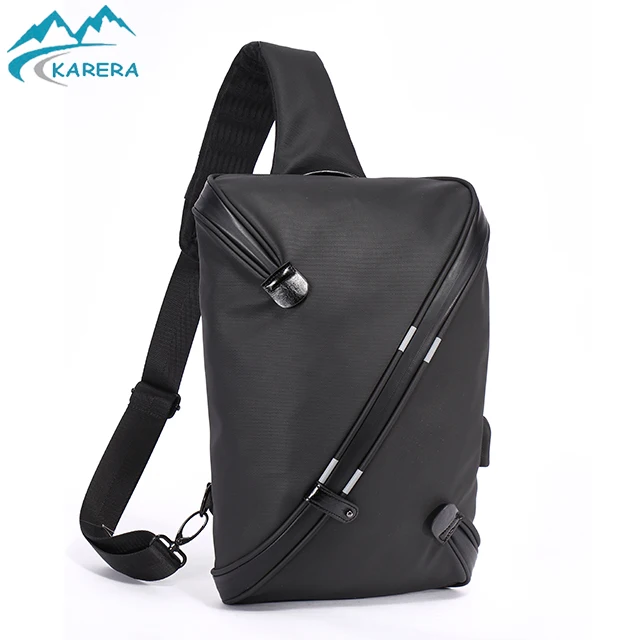 

Fashion men chest bag waterproof single shoulder crossbody bag with USB charger, Black