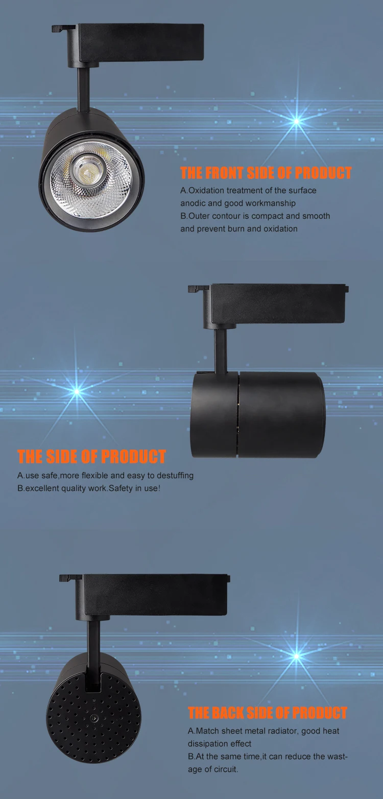 Smart dimmable commercial 20W 30W adjustable 3 in1 cob led track light