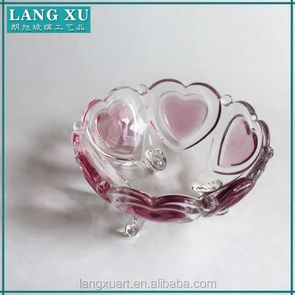 Lx P057 Heart Colored Shallow Glass Punch Bowl Clear Decorative