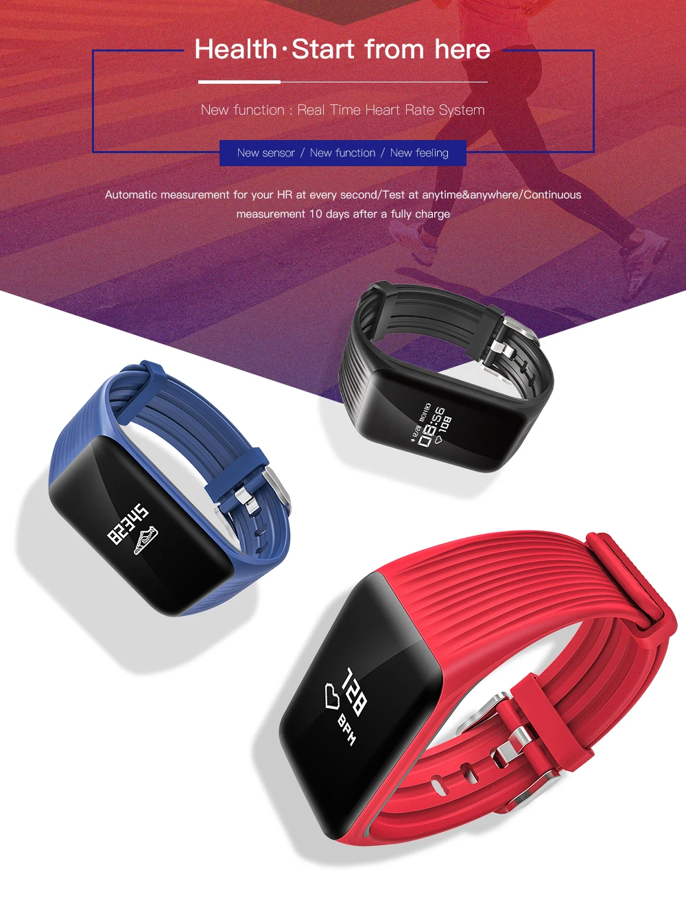 K1 blood pressure wrist band heart rate monitor PPG ECG smart bracelet sport watch Activity  fitness tracker wristband