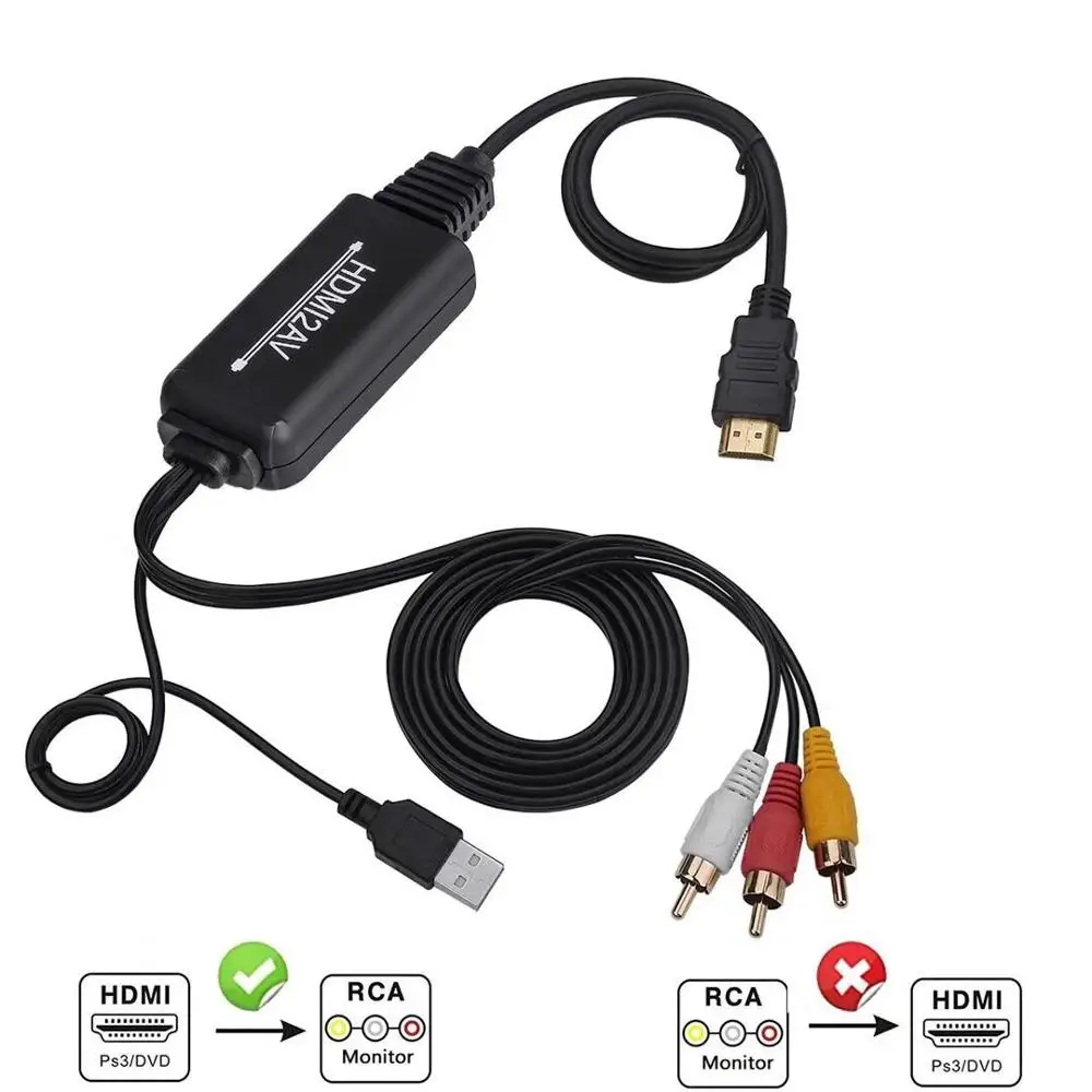 

6ft 1.8m Male to male HDMI to AV RCA Cable Converter Support 4k Input 1080p Output for PS4 XBox HDTV