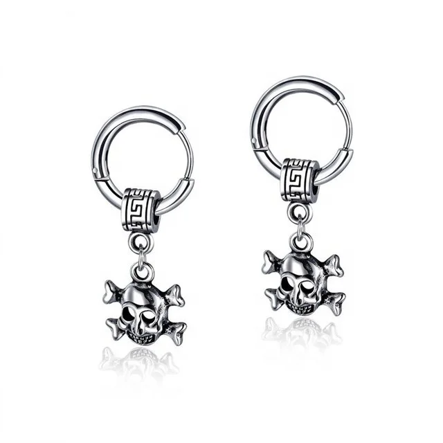 

Loop Jewelry 316L Stainless Steel Men Skull Earrings, White