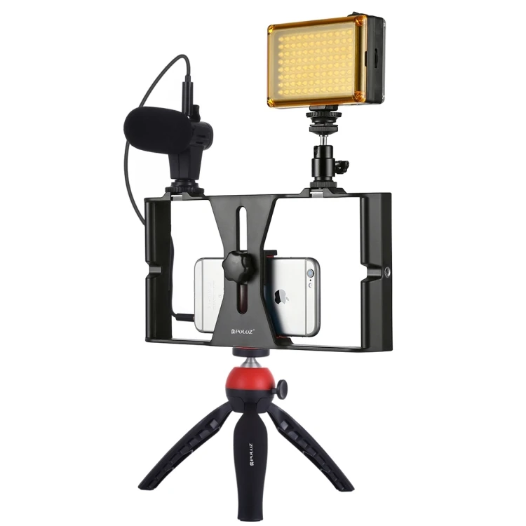 

PULUZ 4 in 1 Live Broadcast LED Selfie Light Smartphone Video Rig Kits with Microphone + Tripod Mount + Cold Shoe Tripod Head