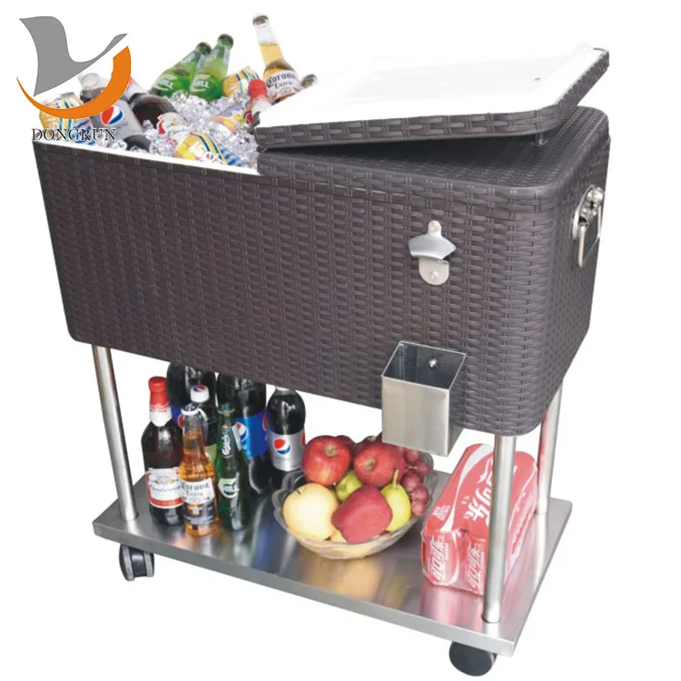 Rolling Cooler Stainless Steel Beverage Cart 80qt Beverage Cooler Push