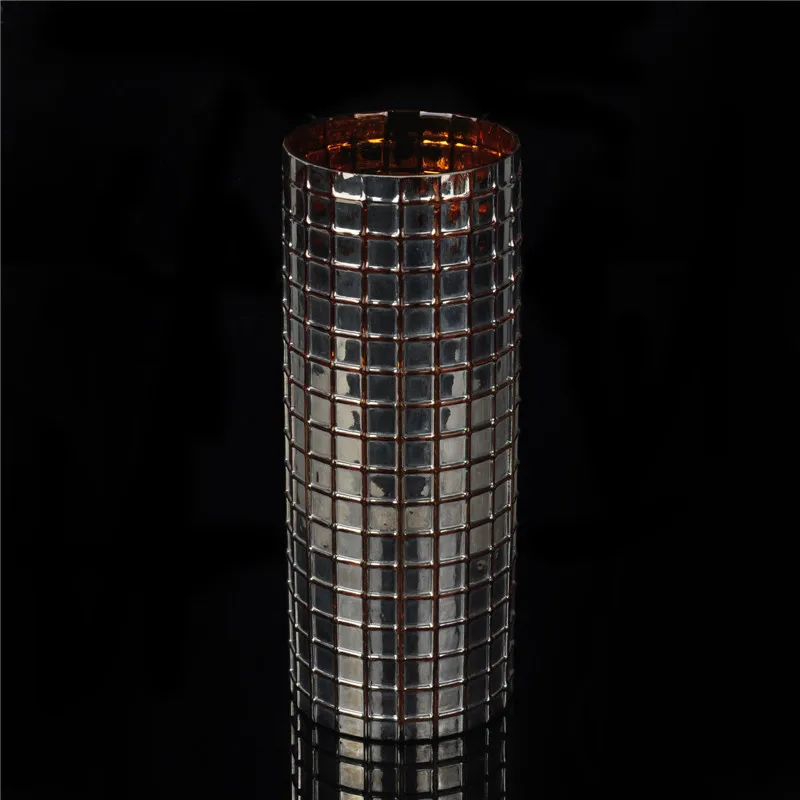 Grid pillar glass candle holders gold home decoration wholesale