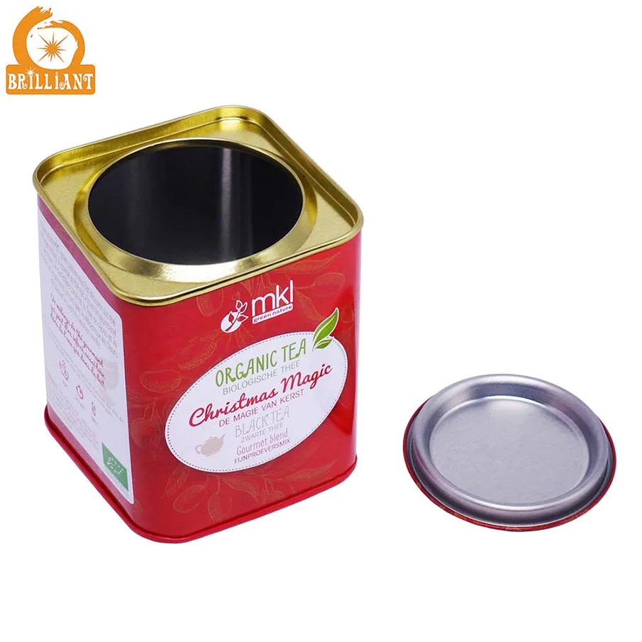 
Premium square tea tin box with airtight lever lid, customized metal can tin canister tea caddy for food storage packaging 