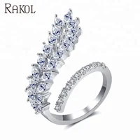 

RAKOL Fashion wedding ring cubic zirconia adjustable ring women Vintage leaf ornaments R239