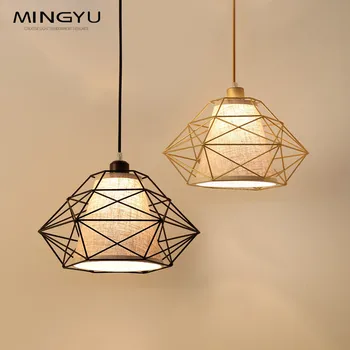Classic Iron Black Geometric Lampshade Cage Ceiling Pendant Light