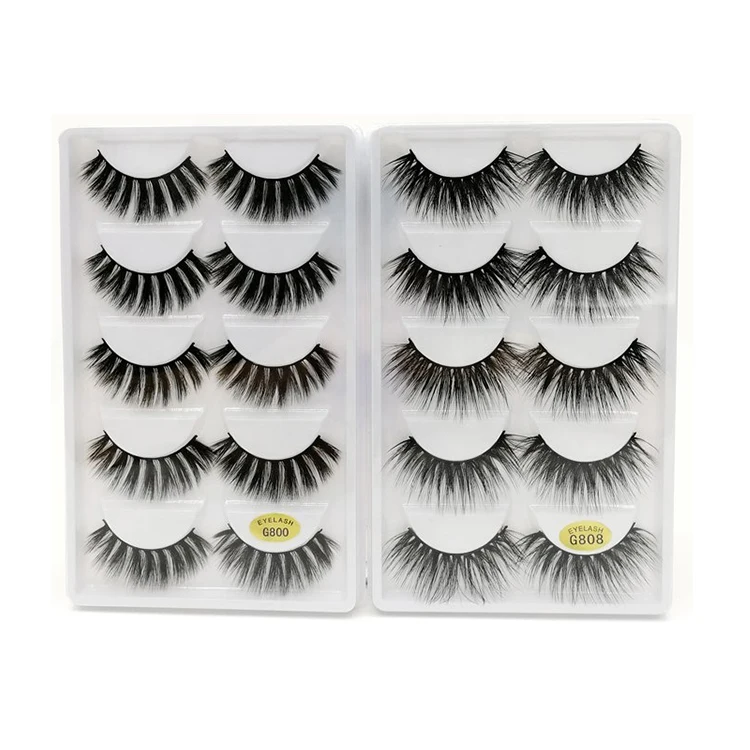 

Wholesale Privtae Label 5 Pairs False Eyelashes G800-G812 Long Thick Silk Faux Mink Lashes with Black Cotton Band, Natural long