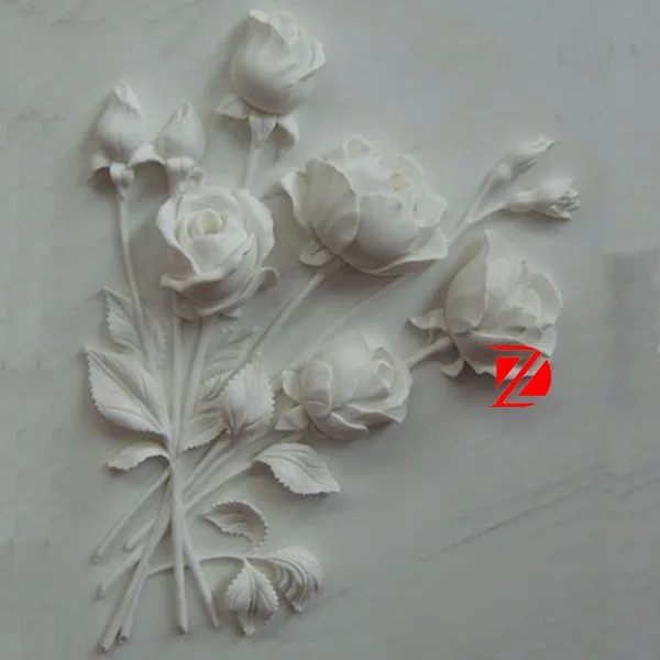 
flower carving stone relief in white marble 