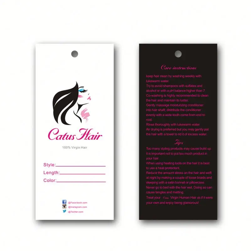 

Free design attractive logo custom wig hair extension hang tag