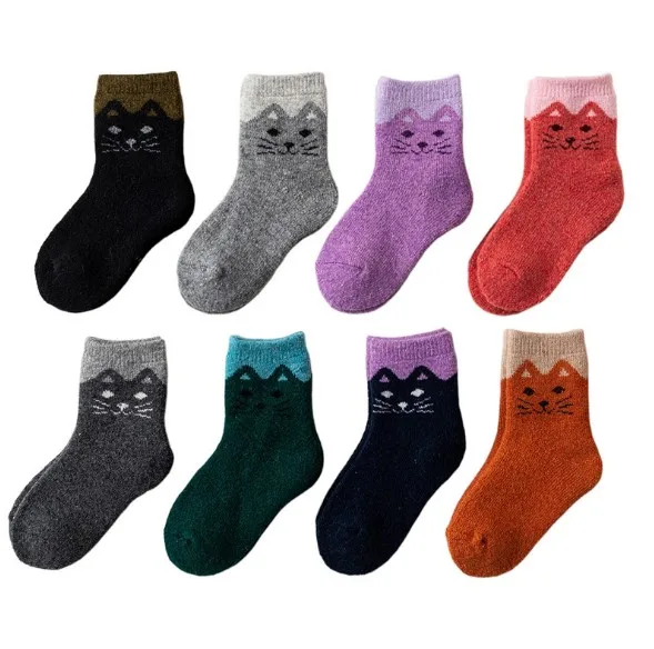 

Children's woollen socks warm tube solid color cashmere cat rabbit wool baby socks, Picture shows