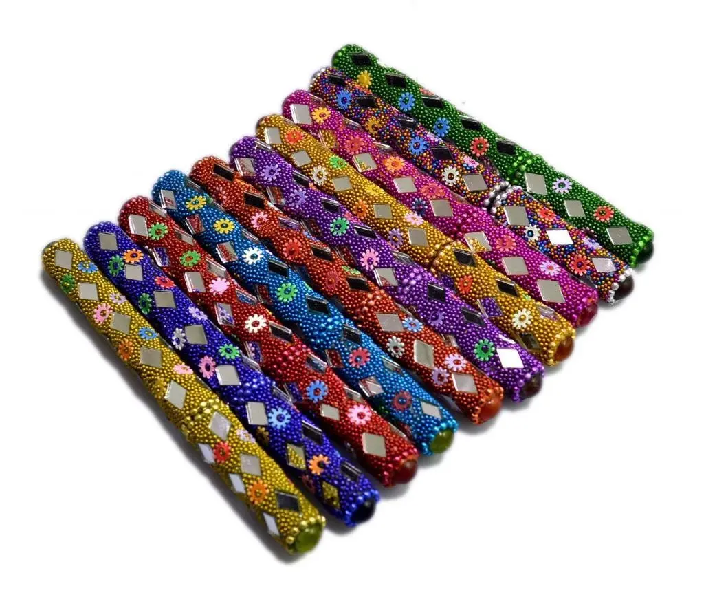Pens ( Set of 10 ) Home Decorative Useful Pens 5 Inches Multi Colour Rajasthani Lac