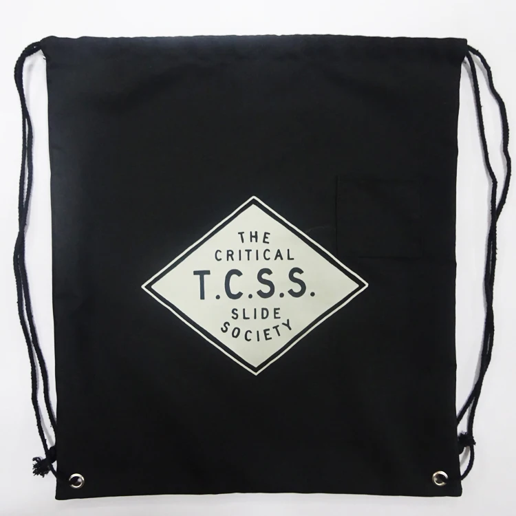 Black Eco Cotton Drawstring Bag Soft Cinch Backpack Bag with Custom Logo