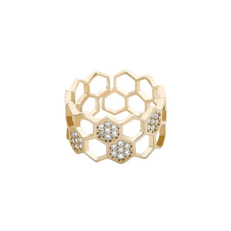 

Wholesale 2021 plated 14k gold honeycomb ring 925 sterling silver jewelry LYR0506