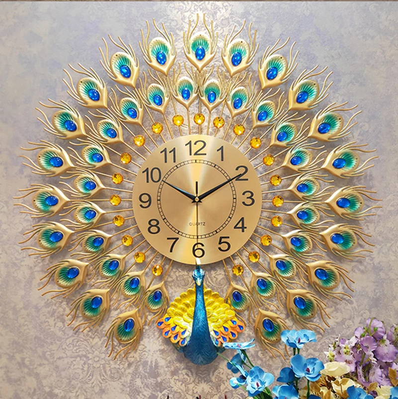 

Luxury Home Decor Metal Wall Art Wholesale Peacock Wall Mounted Clock, Gold