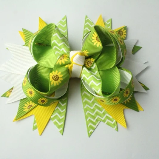

sunflower green ribbon hair bow, Mixed color