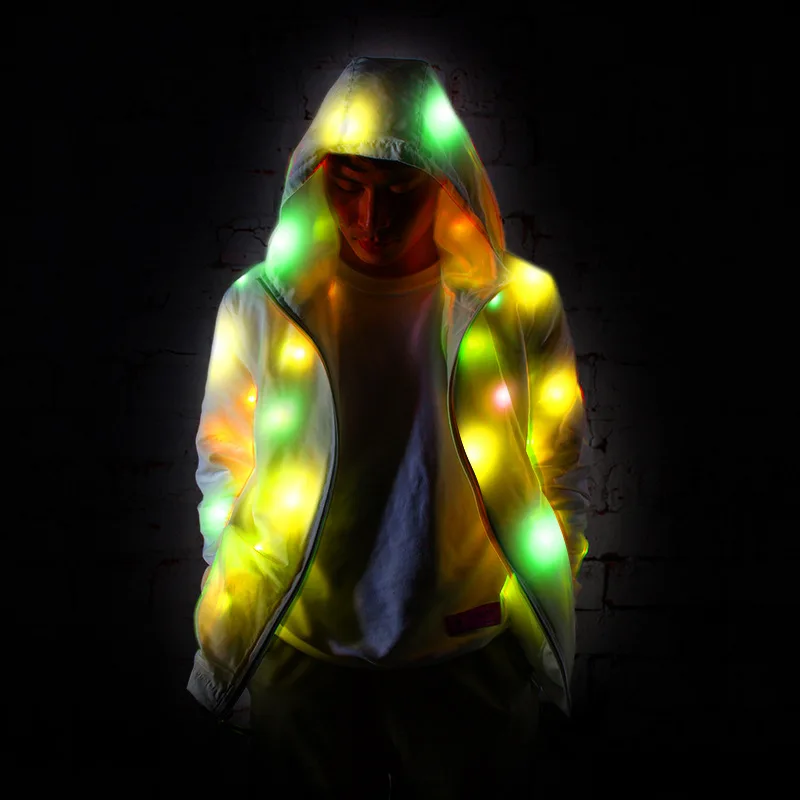 

Oemtailor LED light up jacket coat bar led light jacket Halloween led coat washable, White