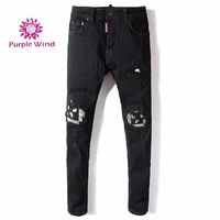 

Slim fit high quality skinny jeans knee hole skinny ripped jeans for men