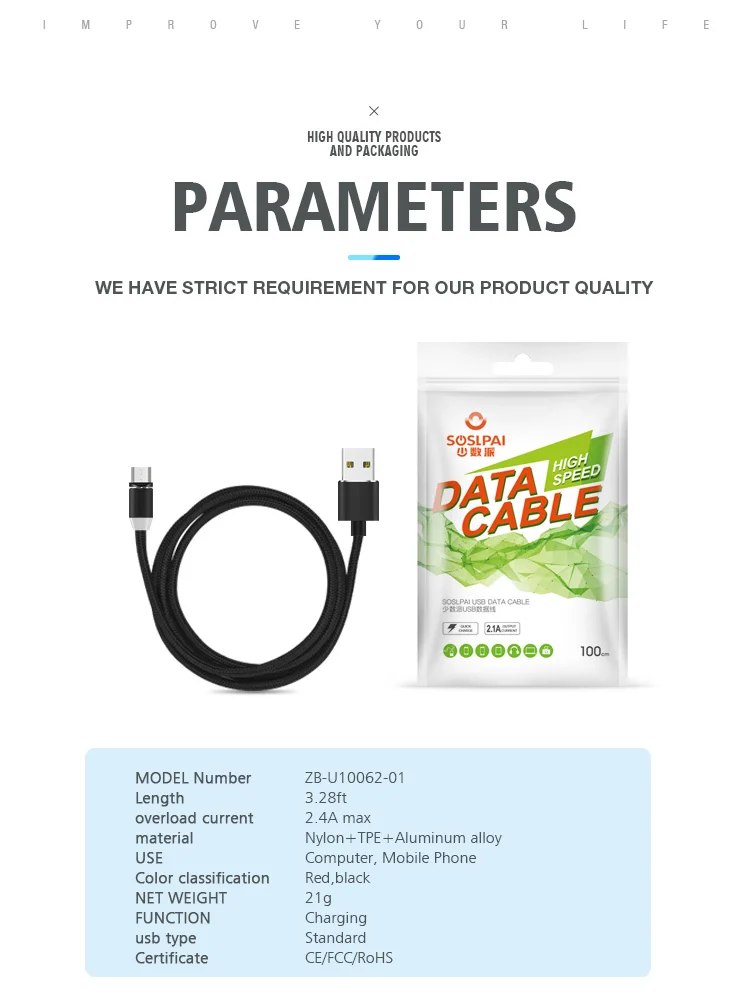 wholesale long connector micro usb cable 2.4a fast charging magnetic usb cable - ANKUX.COM