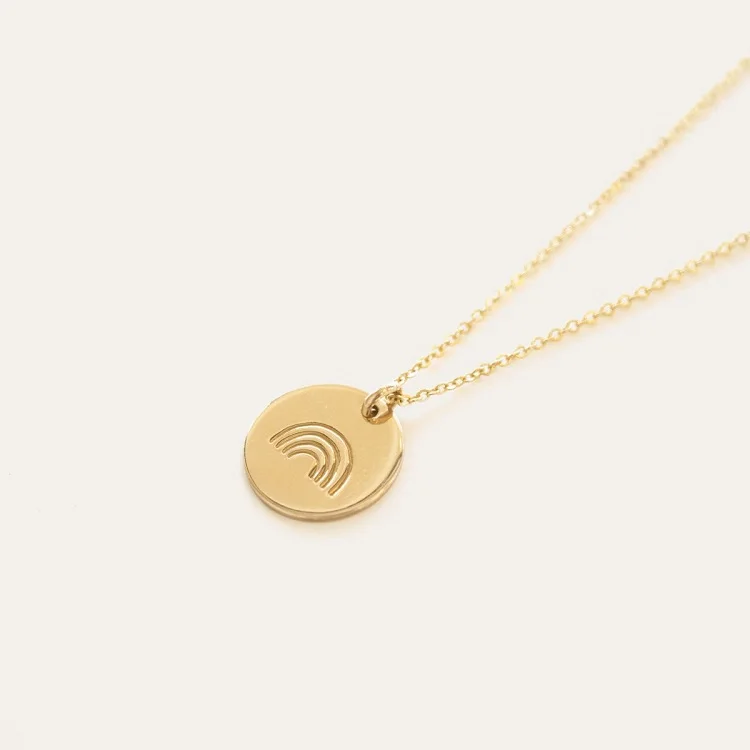 Hot Sale Unique Disc Necklace Custom Engrave Gold Plated Rainbow Necklace
