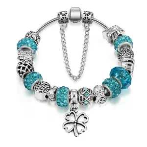Fashion Four leaf Clover  Charm Bracelet Pendant Lucky Clover Bangle For Women  DIY Beads Jewelry