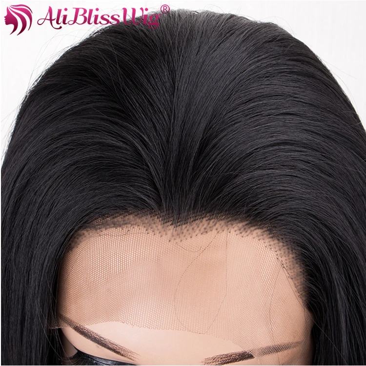 

Ali Bliss Wig Natural Looking 30 Inch Extra Long Straight Black 180% Density Lace Front Widow Wig Synthetic Hair Heat Resistant