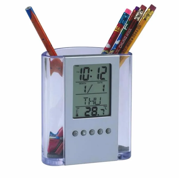 Digital Clock Pen Holder With Calendar Alarm,Digital Desk Alarm Clock