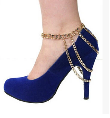 

Women Punk Golden 3 Layer Foot Chain Ankle High-heel Shoe Anklet Bracelet Bangle, As photto show