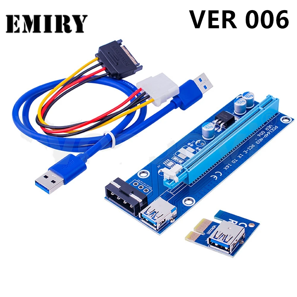 

EMIRY VER 006 PCI-E Riser 1X To 16X Graphics Extension for GPU Mining Powered Riser Adapter Card for Bitcoin Mining, Blue