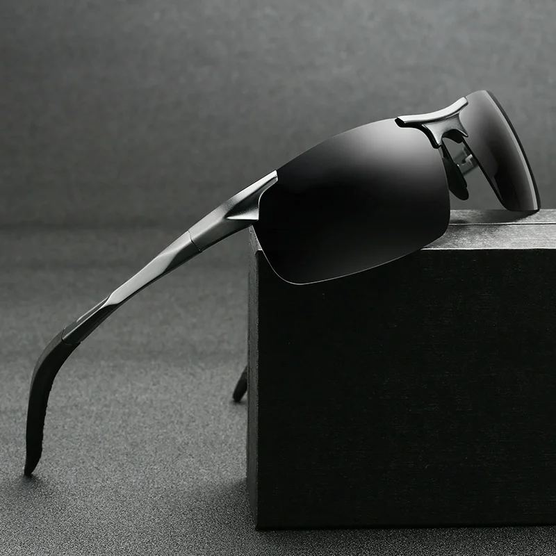 

Al-Mg Metal Frame Ultra Light Rimless Driving Sports Polarized Sunglasses for Men