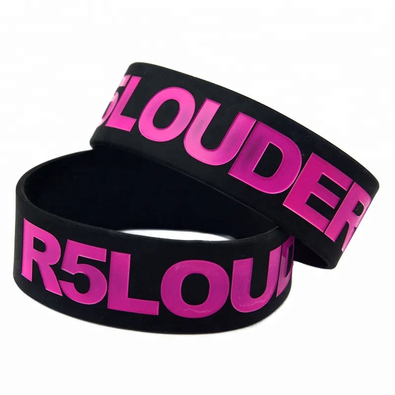 

25pcs/Lot 1 Inch Wide Classic Decoration Bracelet R5 Louder Debossed Silicone Wristband for Music Concert, Black