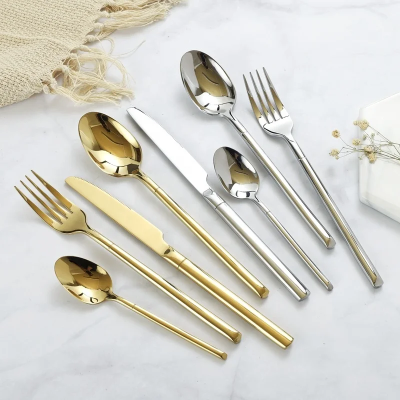 

SS 18/10 shiny Gold spoon fork and knife cutlery set, Silver /gold/black/rainbow/rose gold