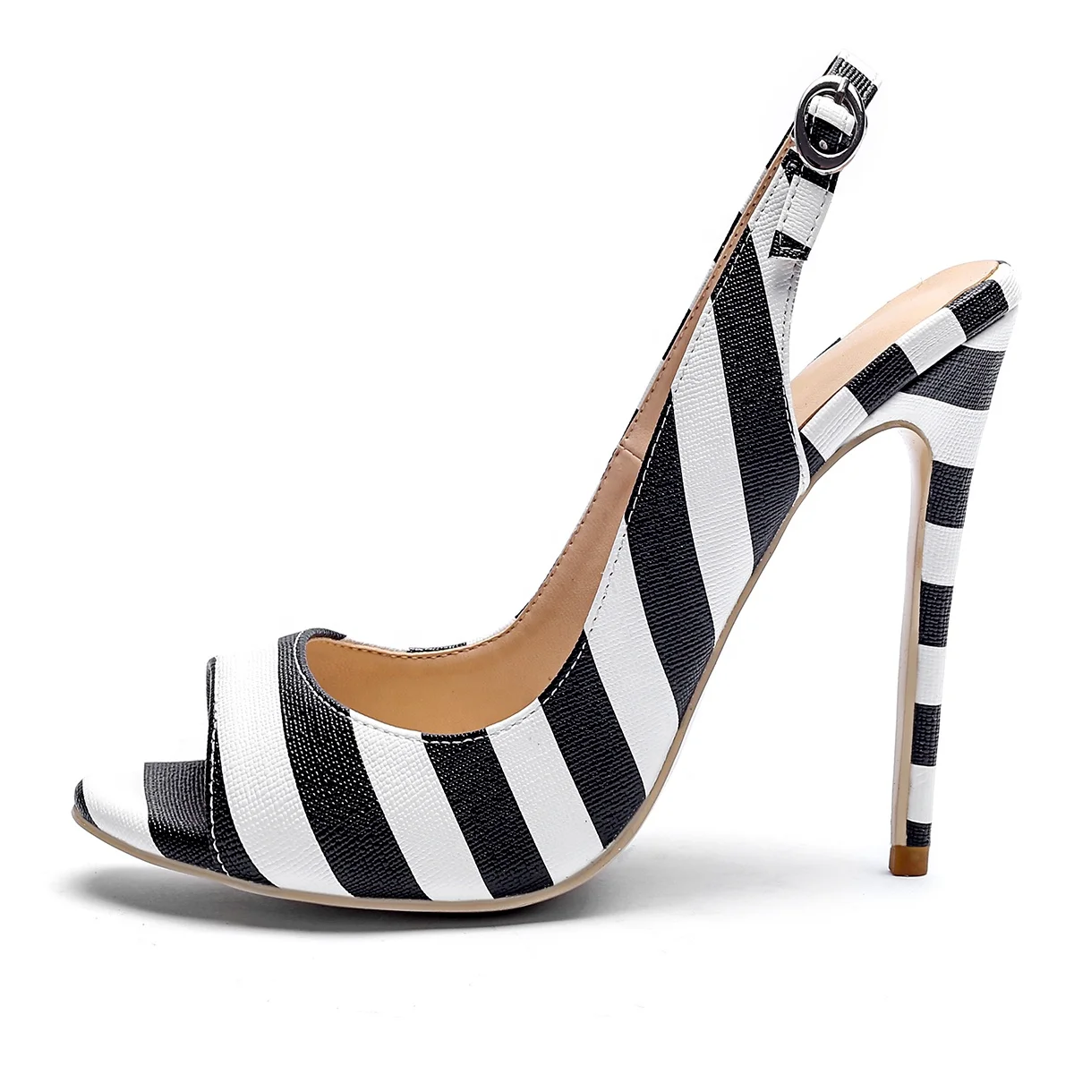 

Fancy Summer Footwear Ladies Peep Toe 12cm Stiletto Heels Zebra Stripe Shoe Upper Female Sandals