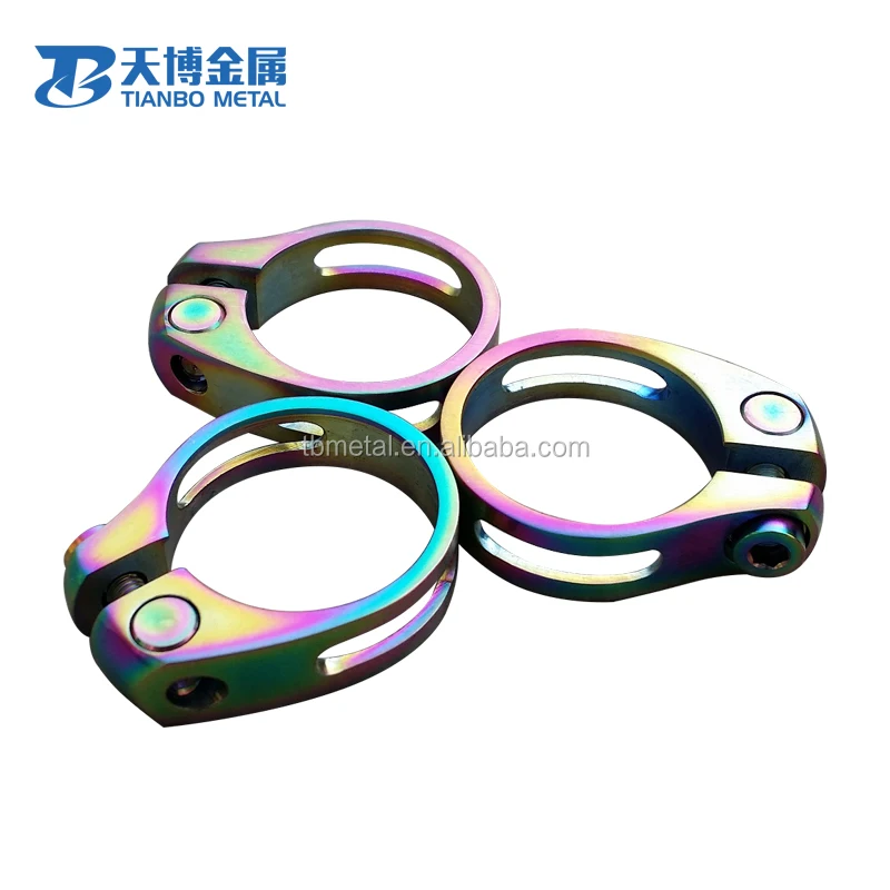

31.8mm 34.9mm Bicycle Seat Post Clamp titanium Alloy Quick Release Bike Seatpost Clamps, Rainbow/gold/nature