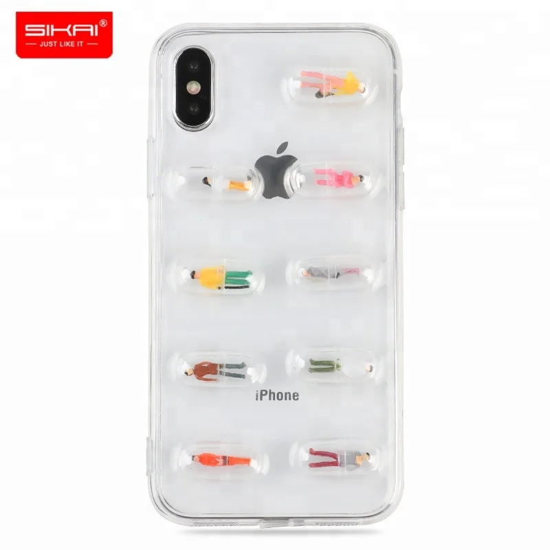 

SIKAI New Arrival 3D Stereoscopic Cartoon Capsule for iphone X Case High Quality Transparent Clear Soft TPU Phone Case Cover