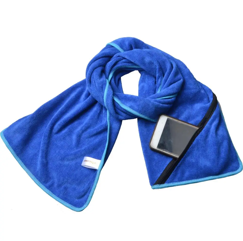 

Sunland Microfiber Gym Sports Towel With Zipper Pocket, Blue or customized