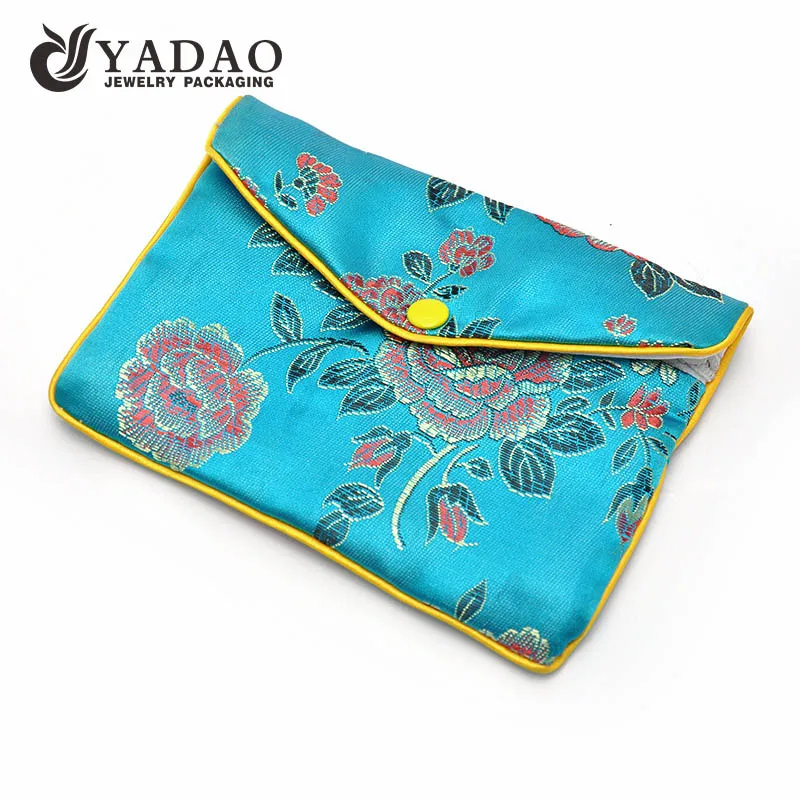 Blue Chinese Silk Jewelry Pouches 